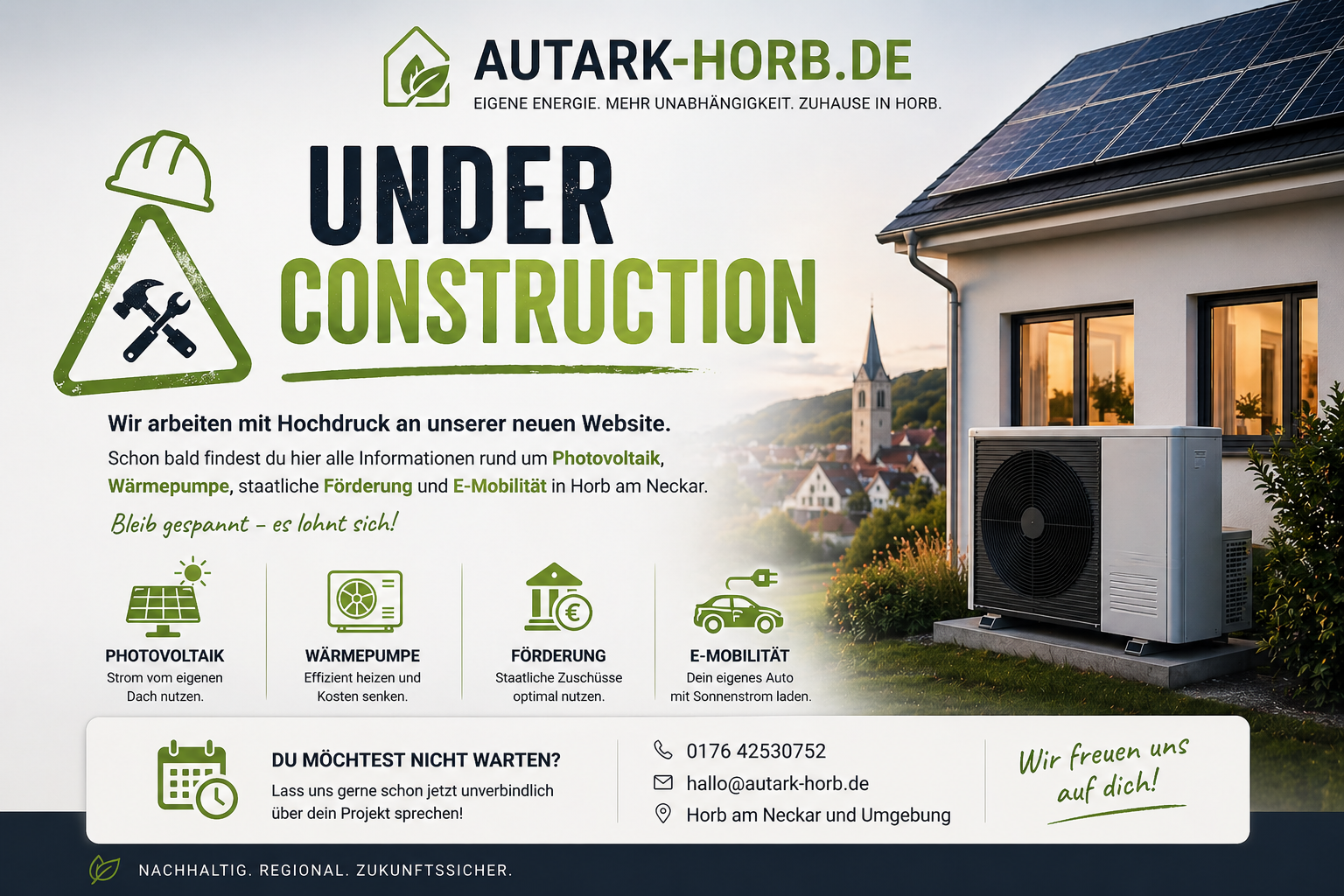 Autark Horb Under Construction mit Photovoltaik, Wärmepumpe, Förderung und E Mobilität
